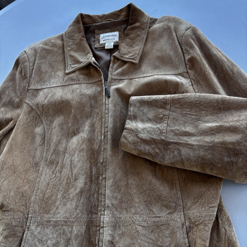 St. John's Bay Women's‎ Suede Leather Jacket XL Brown Full Zip Washable